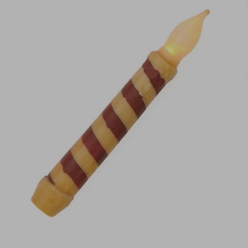 Set of 6 Rustic Primitive Striped Red Cream Christmas Battery Candles NEW!